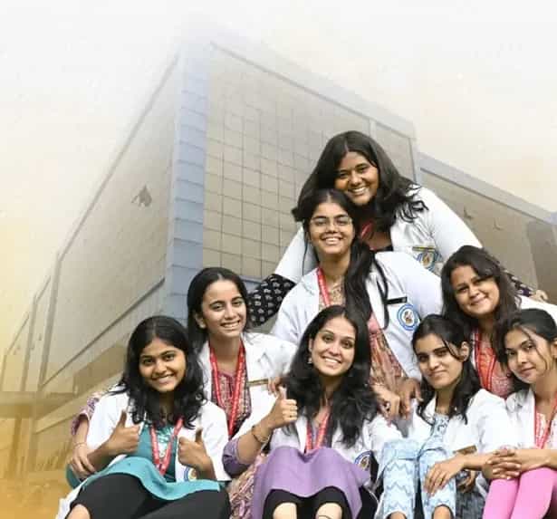 BGS Global Institute of Medical Sciences campus building with MBBS students, Kengeri, Bengaluru