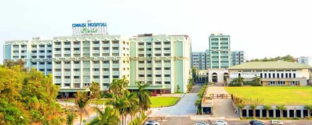 Owaisi Hospital & Research Centre buildings and grounds at the Deccan College of Medical Sciences campus, Kanchanbagh, Hyderabad