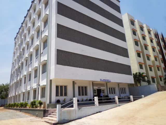 Front facade of the multi-storey Kamineni Academy of Medical Sciences & Research Centre college building (Block-I), L.B. Nagar, Hyderabad