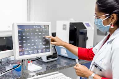 Automated laboratory analyser at Akash Hospital, Devanahalli