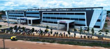 Aerial view of Akash Hospital, the teaching hospital of Akash Institute of Medical Sciences, Devanahalli