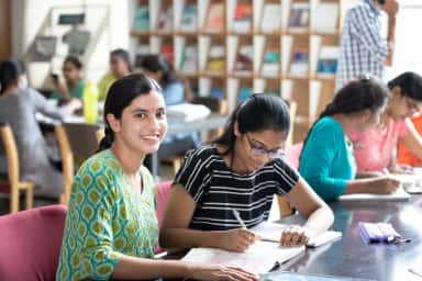 Students at work in the reading room of Apollo Institute of Medical Sciences and Research, Hyderabad