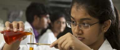 MBBS students performing an experiment in a teaching laboratory at Apollo Institute of Medical Sciences and Research