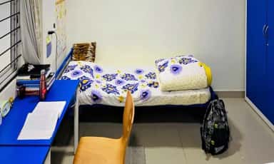 Furnished student hostel room at BGS Global Institute of Medical Sciences, Bengaluru