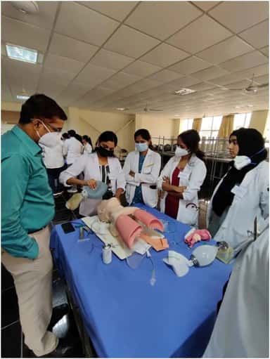 MBBS students practising airway management on a simulation mannequin at the BGS GIMS skills lab