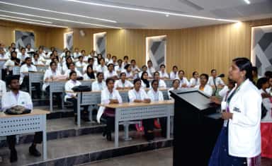 Students attending a lecture at BGS Medical College and Hospital, Bengaluru