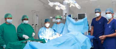 Surgical team in the operation theatre at Bhaarat Medical College & Hospital teaching hospital, Selaiyur, Chennai