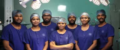 Operation-theatre team in BMCH-branded scrubs at Bhaarat Medical College & Hospital, Chennai