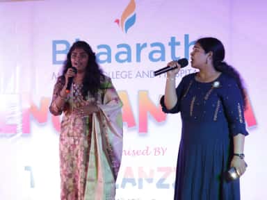 Students performing on stage at the Enchantia 2024 cultural festival of Bhaarat Medical College & Hospital, Chennai