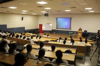 MBBS students seated in a lecture hall during a 3D-learning session at Bhaskar Medical College