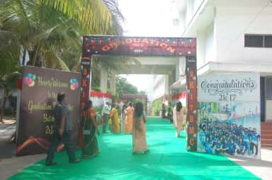 Decorated campus walkway during Graduation Day 2023 at Bhaskar Medical College, Moinabad