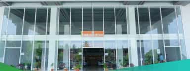 Glass-fronted entrance atrium of CMR Hospital at CMR Institute of Medical Sciences, Kandlakoya
