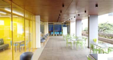 Open-air terrace cafeteria and breakout seating at Datta Meghe Medical College, Nagpur