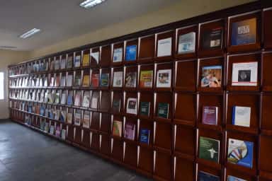 Journal display racks in the library journals room at Deccan College of Medical Sciences