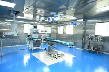 Modular operation theatre with surgical lights and anaesthesia workstation at GR Medical Hospital, Mangalore