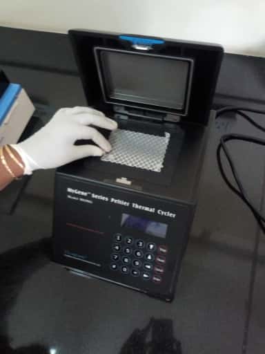 A diagnostic laboratory analyser being operated in a teaching laboratory at Karpaga Vinayaga Institute of Medical Sciences