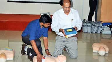 CPR training on manikins in the clinical skills lab at Kasturba Medical College Mangalore