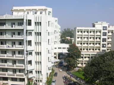 Elevated view of the KIMS Bangalore campus buildings