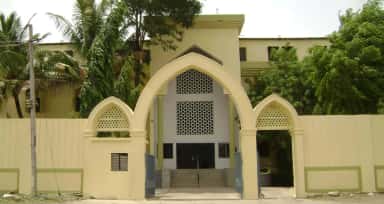 Hostel building with arched gateway on the KBN University campus, Kalaburagi