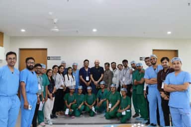 Surgical team in the operation-theatre wing of Kiran Hospital, the teaching hospital of Kiran Medical College, Surat