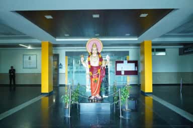 Main lobby of Malla Reddy Institute of Medical Sciences with the Dhanvantari statue