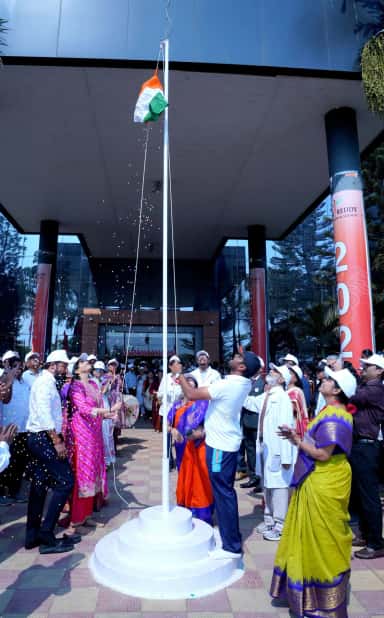 Flag-hoisting ceremony at the main entrance of Malla Reddy Institute of Medical Sciences, Suraram