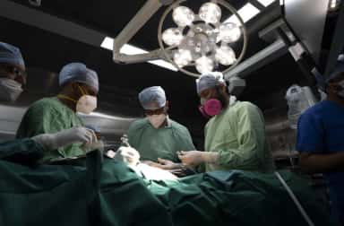 Surgical team in an operating theatre at Ramaiah Medical College Hospital