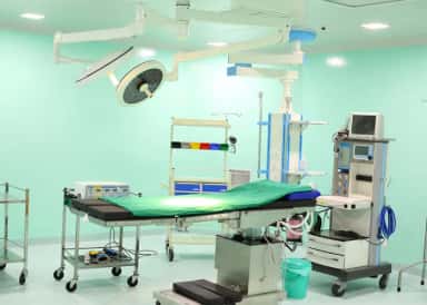 Modular operation theatre with surgical lights and equipment at the Panimalar teaching hospital, Chennai