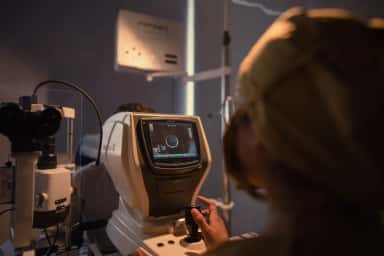 Ophthalmology diagnostic examination using an auto-refractometer at Parul Sevashram Hospital