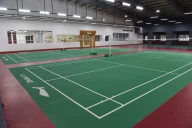 Indoor badminton courts at the PES University Electronic City campus sports complex