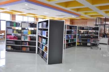 Book stacks in the central library of RajaRajeswari Medical College, Bengaluru