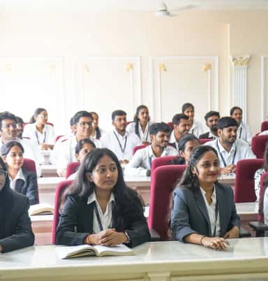 Students in a lecture hall at Sapthagiri Institute of Medical Sciences, Bengaluru