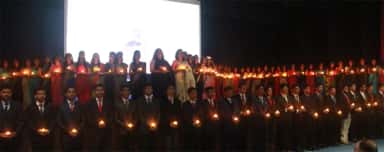 MBBS students at a lamp-lighting ceremony in the auditorium of Smt. Kashibai Navale Medical College