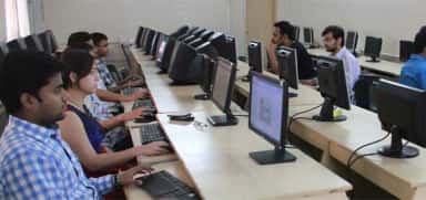 Students at the computer terminals of the digital library section, Smt. Kashibai Navale Medical College
