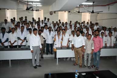 MBBS students gathered in a lecture theatre at SR Patil Medical College, Bagalkot