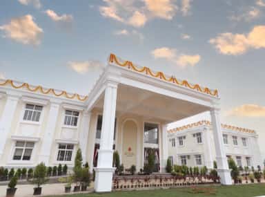 Entrance of Sri Sathya Sai Sarla Memorial Hospital, the free 360-bed teaching hospital of SMSIMSR
