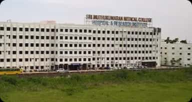 Front facade of Sri Muthukumaran Medical College Hospital and Research Institute, Chennai, with rooftop signage