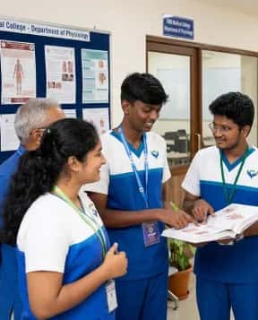 MBBS students reading in the Department of Physiology corridor at Sri Venkateswaraa Medical College, Chennai