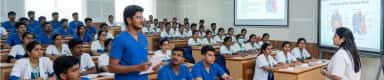 Students in a tiered lecture hall during an anatomy class at Sri Venkateswaraa Medical College, Chennai