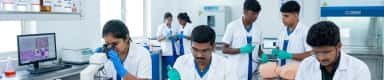 MBBS students working at microscopes in a laboratory at Sri Venkateswaraa Medical College, Chennai