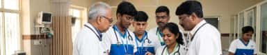 Students with faculty during bedside clinical training at Sri Venkateswaraa Medcity teaching hospital, Chennai