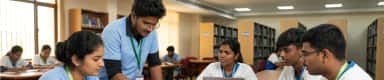 A faculty member guiding MBBS students in the library at Sri Venkateswaraa Medical College, Chennai