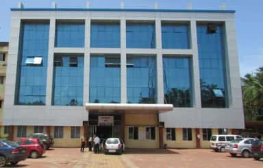 Glass-fronted Casualty and Trauma Centre block of Srinivas Hospital, Mukka, Mangalore