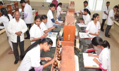 MBBS students at the long benches of a teaching laboratory at S S Institute of Medical Sciences, Davangere