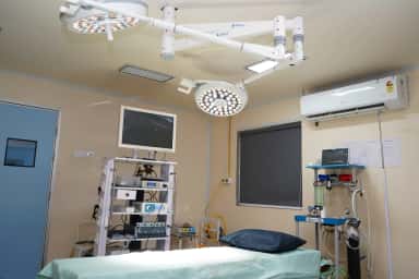 Laparoscopic operating suite with monitors at PSM Hospital, the teaching hospital of SIMSR, Kalol