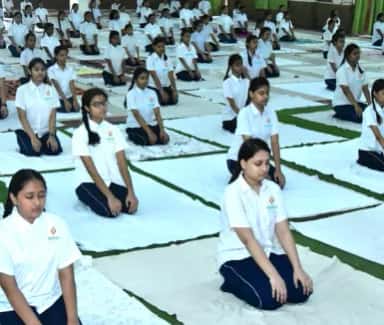 Students at a yoga and wellness session at Vydehi Institute of Medical Sciences, Bangalore