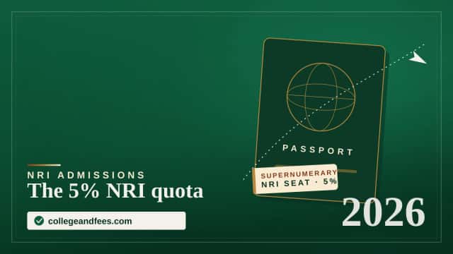 Indian parent and engineering aspirant reviewing NRI quota admission documents — passports, sponsorship letter and college application forms on a desk
