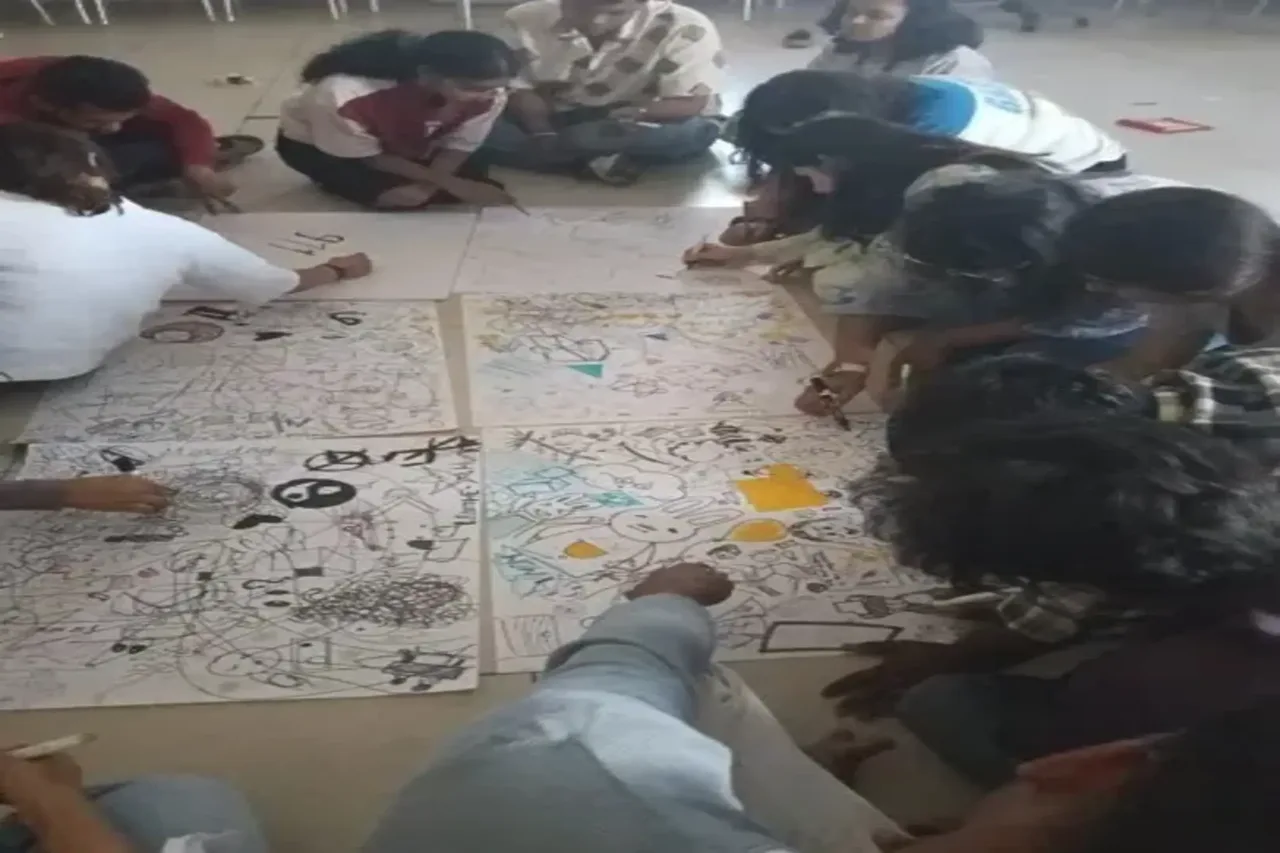 Students working on a design project at Pune Design School — Pimpri Chinchwad University - Pune Design School