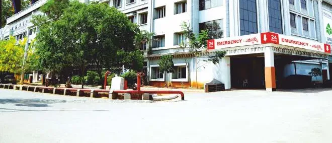 Prathima Hospital building at Nagunur, Karimnagar, with its 24-hour Emergency entrance signage