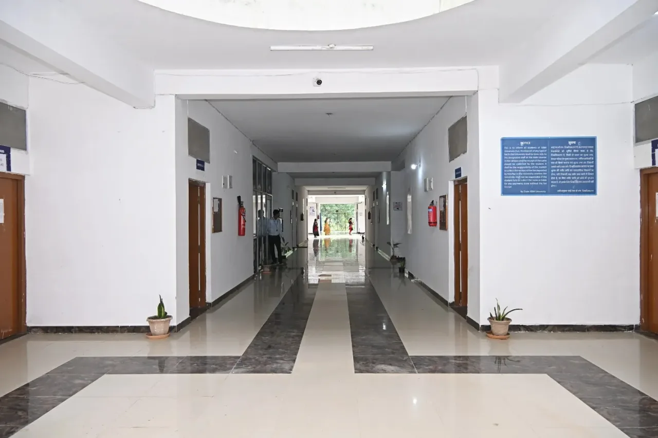 Interior passage at ISBM University with classrooms